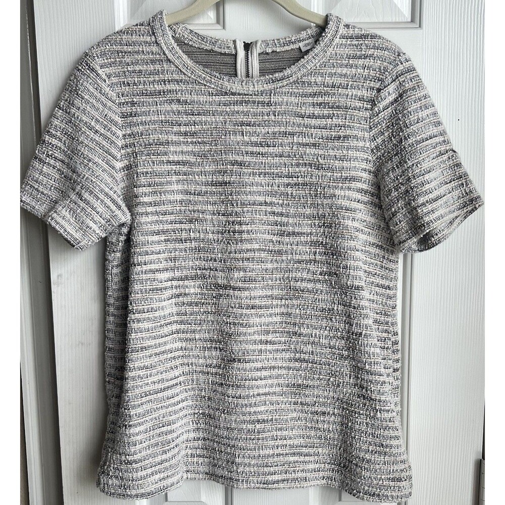 Anthropologie Postmark Metallic Tweed blouse Size Medium Ivory Gold